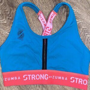Hard Core ZUMBA STRONG Spicy Cross Back SUPPORT Sports BRA Athletic Top S TEAL